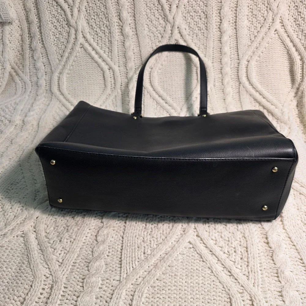 Ann Taylor Tote Laptop Bag Black Tan Faux Leather Work Office Elegant‎ Designer